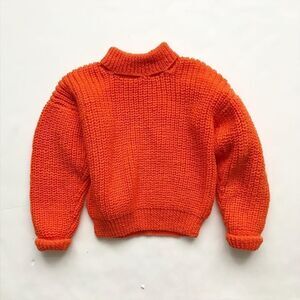 Hand knit orange mock neck sweater EUC fits like 6Y